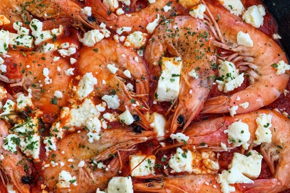 Shrimp Saganaki on a Stick