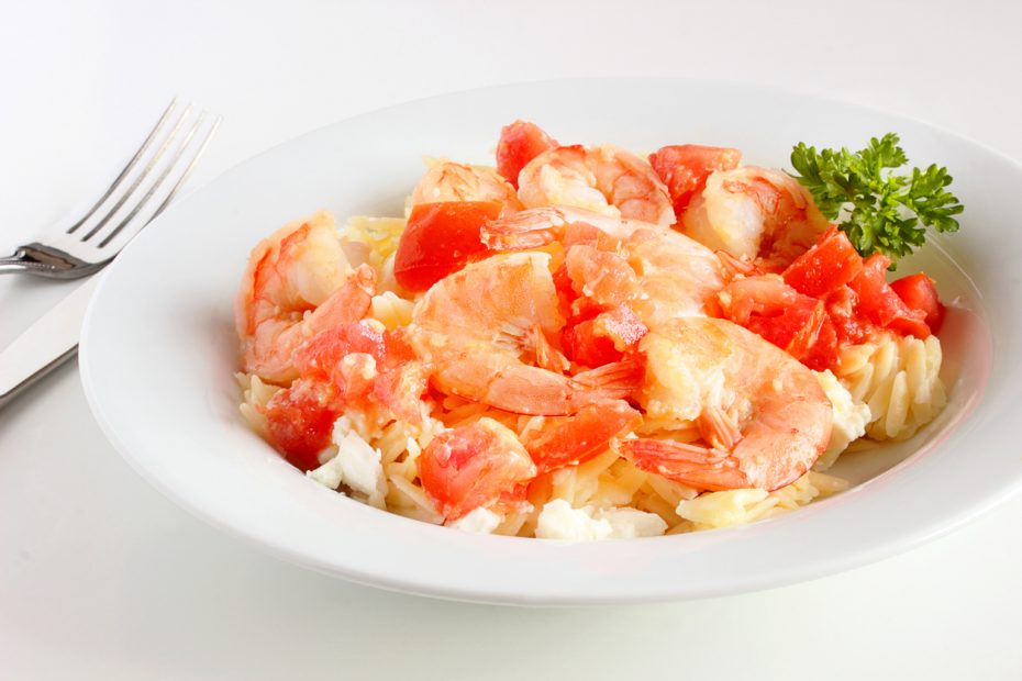 Grilled Shrimp With Orzo, Feta and Smoked Tomatoes