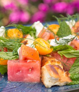 Greek Salad Panzanella with Watermelon and Feta