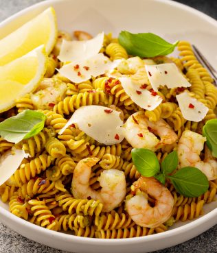 Gluten Free Chickpea Pasta With Shrimp and Herbs