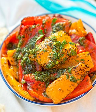 Roasted Red And Yellow Peppers With Hazelnut Pesto