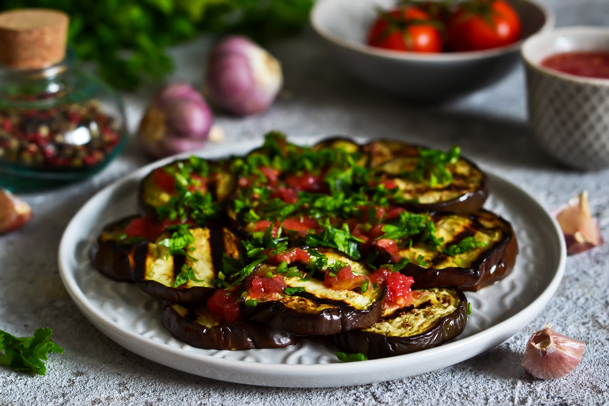 Grilled Eggplant with Cilantro, Tomatoes &amp; Honey Vinegar-image
