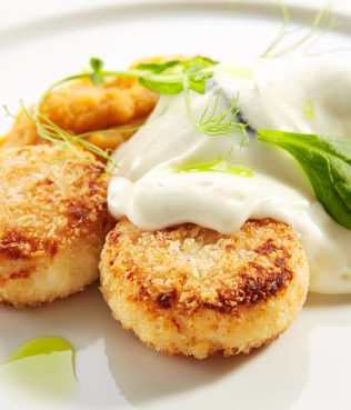 Halibut Cakes with thick Greek Yogurt