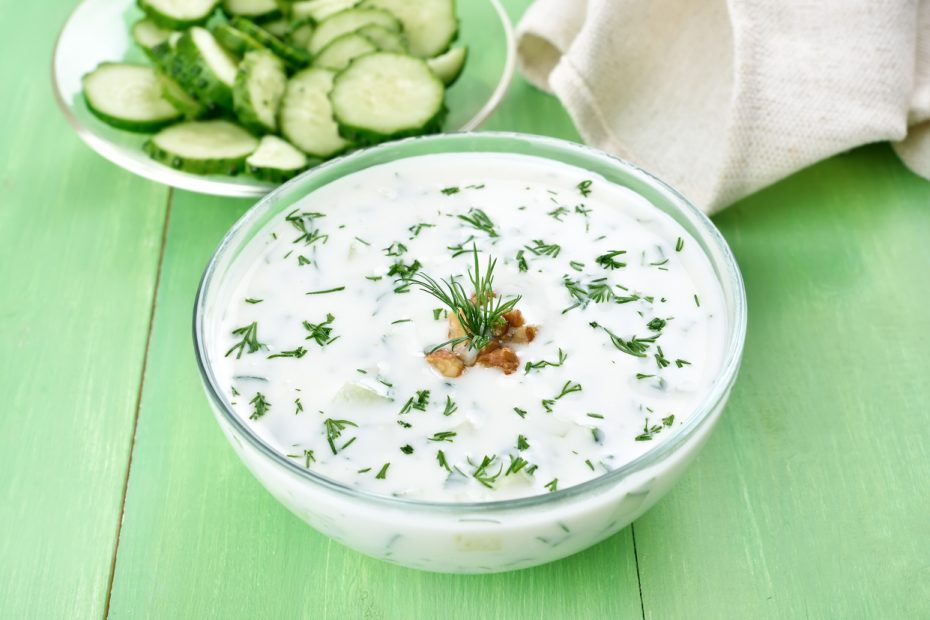 Yogurt cucumber soup with walnuts