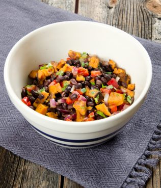 BLACK BEANS WITH SWEET POTATOES, TOMATOES, RED ONIONS & CILANTRO