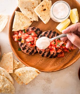 Mushroom-lamb  Patties With Chopped Tomatoes & Greek Yogurt