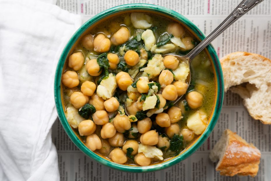 Chickpeas with Spinach, a recipe by Diane Kochilas.