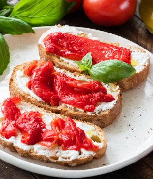 Bruschetta with Whipped Feta and Roasted Florina Peppers