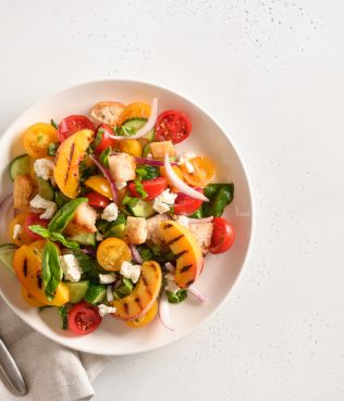 Ikaria Longevity Peach Salad with Sourdough Bread, Tomatoes and Feta