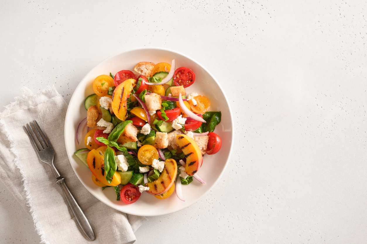 Ikaria Longevity Peach Salad with Sourdough Bread, Tomatoes and Feta-image