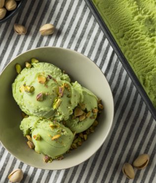 Avocado Ice Cream with Aegina Pistachio and Greek Honey