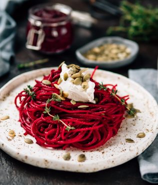 Spiced Beetroot Spaghetti with Cumin, Cloves & Greek Yogurt