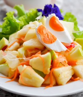 APPLE PINEAPPLE CARROT SPICED SALAD WITH BOILED EGGS
