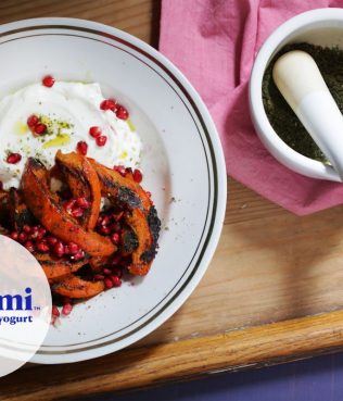 Roasted Orange Squash with Pomegranate “jeweled” Greek Yogurt