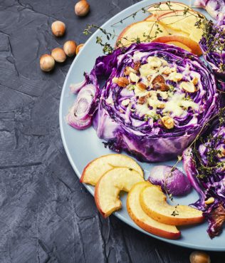 RED CABBAGE STEAKS BAKED WITH APPLES, HAZELNUTS AND FRESH THYME
