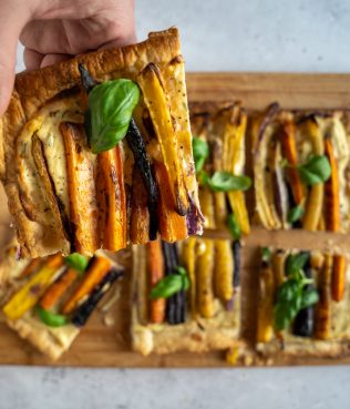 COLORFUL VEGETARIAN RAINBOW CARROT PIE WITH RICOTTA AND BASIL