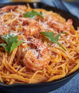 Greek Spicy Spaghetti with Shrimp