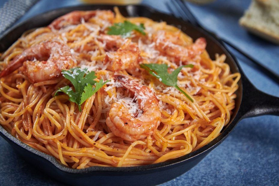 Greek Spicy Spaghetti with Shrimp