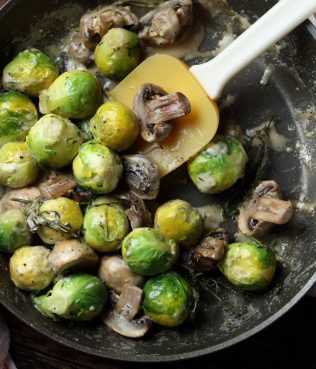 Brussel Sprouts With Mushrooms & Light Feta Cream Sauce