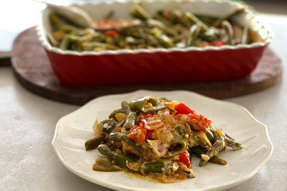 Baked Green Beans with Baked Feta