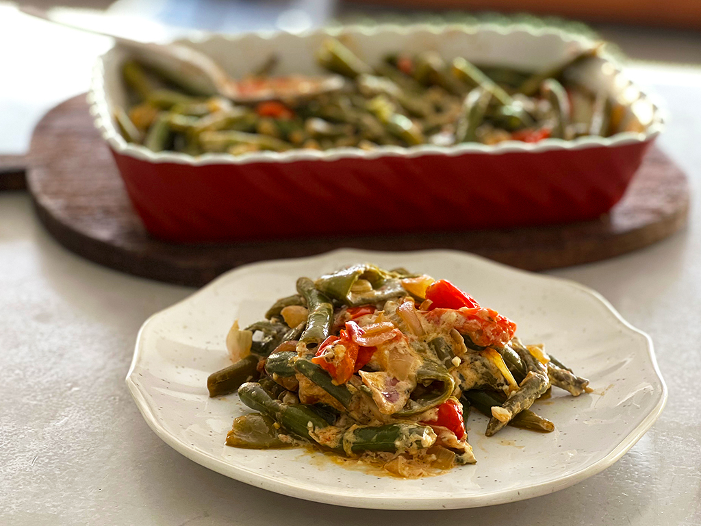 Baked Green Beans with Baked Feta