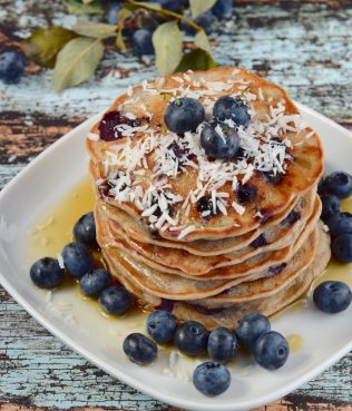 Gluten-Free Blueberry Coconut Pancakes With Thyme Honey Or Maple Syrup