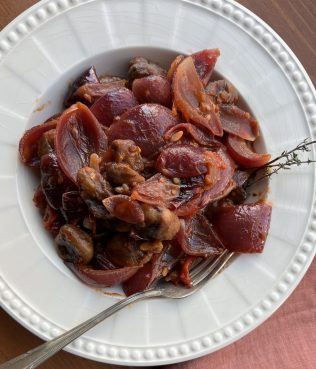 Jammy Braised Chestnuts With Fresh Tomatoes & Herbs