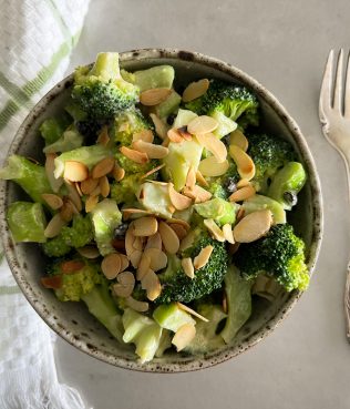 Warm Broccoli Salad with Greek Yogurt and  Toasted Almonds