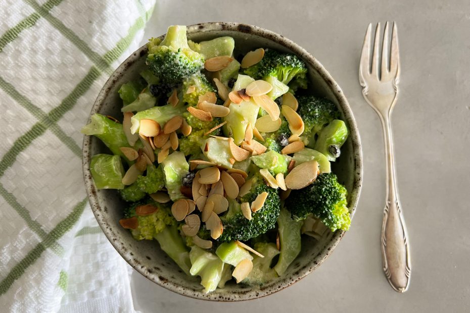 Warm Broccoli Salad with Greek Yogurt and Toasted Almonds