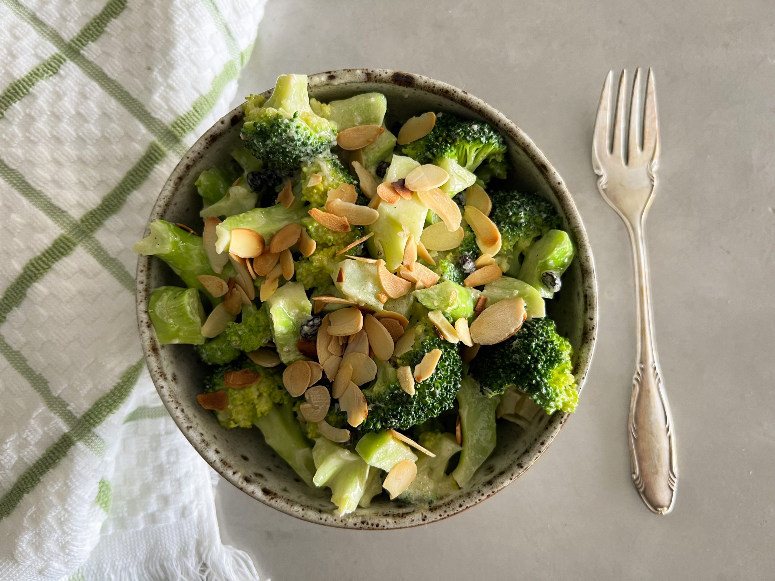 Warm Broccoli Salad with Greek Yogurt and Toasted Almonds