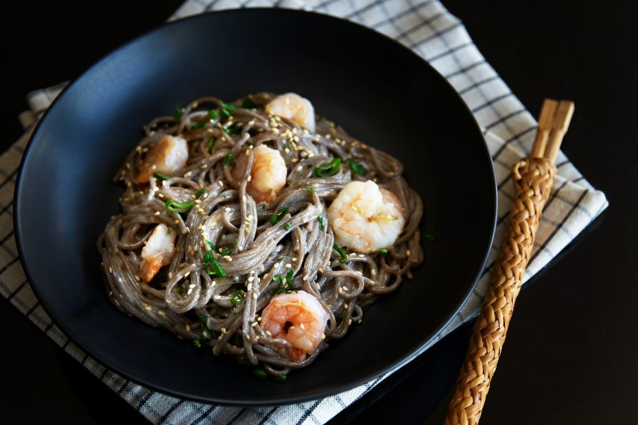 Chaos Cooking. Soba-noodles-with-tahini-and-shrimp