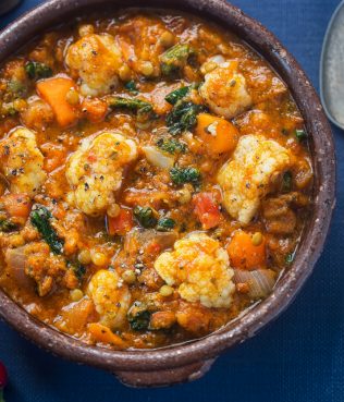 Spicy Red Lentils With Sheet-Pan Cauliflower And Butternut Squash