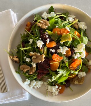 Arugula Salad with Roasted Butternut Squash, Beets, Feta & Walnuts