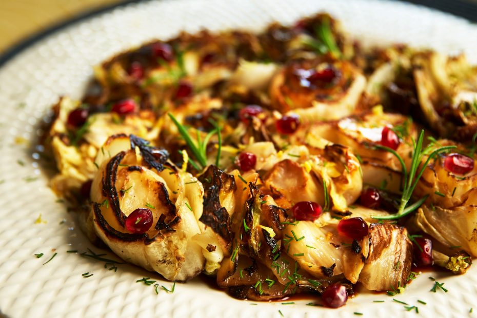 Roasted Savoy Cabbage with pomegranate and herbs