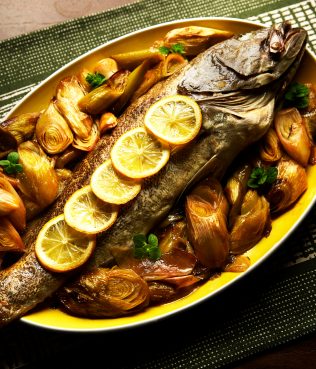 Whole Baked Grouper With Leeks