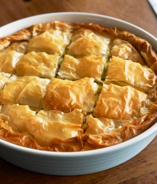 Chicken Phyllo Pie with Two Greek Cheeses and Herbs
