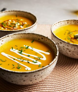 Spiced Carrot Soup Topped Three Ways