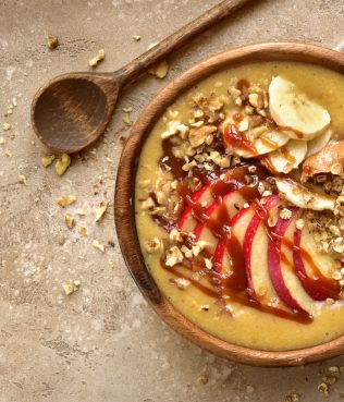 Apple Banana Smoothie With Granola, Pine Honey, And Peanut Butter