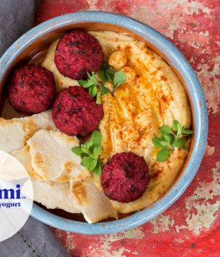 Beetroot Falafel with Greek Yogurt Hummus