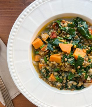 Lentil-Sweet Potato Soup with Spinach and Sage
