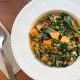 Lentil Soup with Sweet potatoes, Spinach and sage. A recipe by Diane Kochilas.