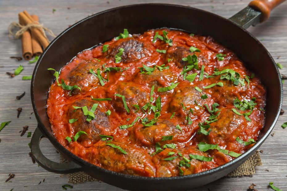 Greek Meatballs in Tomato Sauce with Cumin (Soutzoukakia)