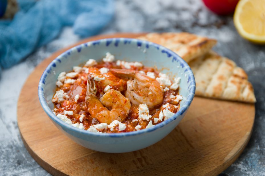 Greek Shrimp and Tomatoes with Feta (Garides Saganaki)