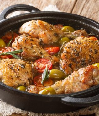 Chicken Braised with Feta and Green Olives