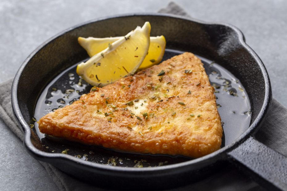 Cheese saganaki recipe - a traditional greek meze recipes. Fried cheese recipe. Fried kefalotyri.