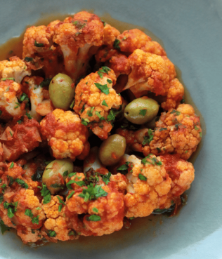 Braised Cauliflower with Greek Olives and Cinnamon