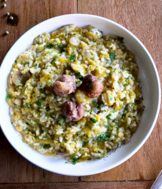 Risotto with Chestnuts, Winter Squash, Mavrodaphne & Feta