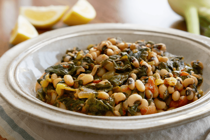 Black-Eyes Peas with Chard & Olives