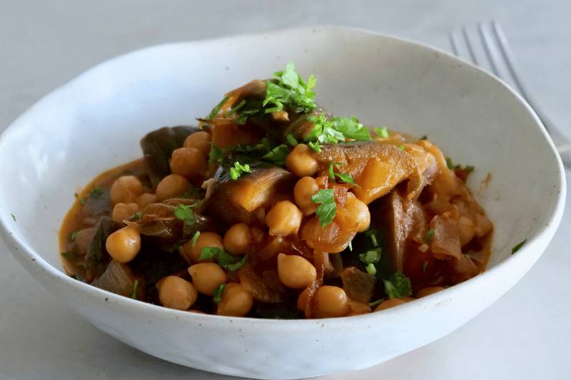 Olympion’s Chickpeas with Eggplant, Onions, and Petimezi