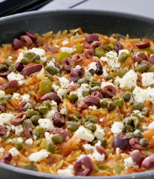 Greek Salad Kritharoto (Orzo Risotto)